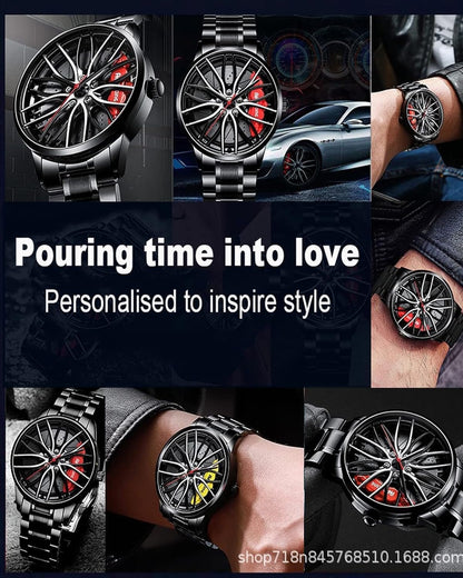 Men's Creative 3D Car Wheel Rotating Wrist Watch